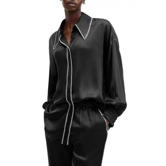 NWOT AllSaints Charli Stitch black Shirt top size US 4 - Picture 1 of 12